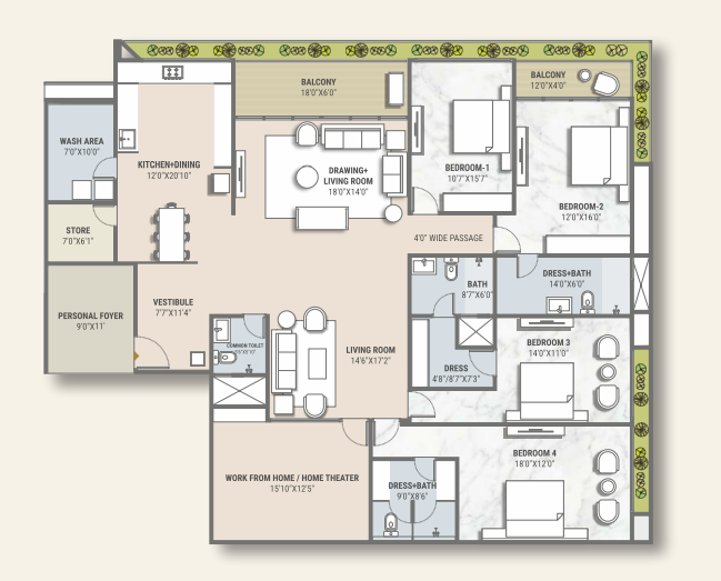 4 BHK floor plan