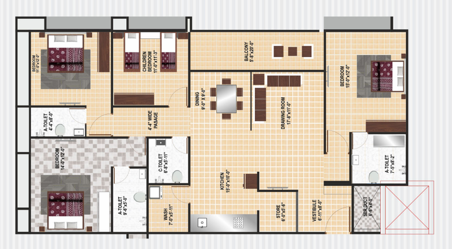 4 BHK floor plan