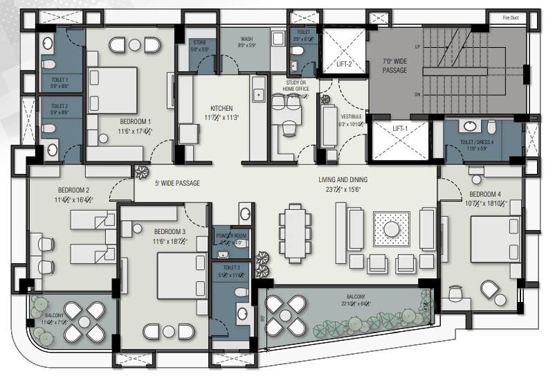 4 BHK floor plan