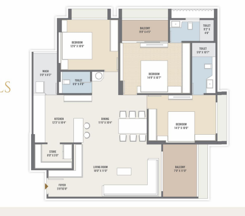 3 BHK floor plan