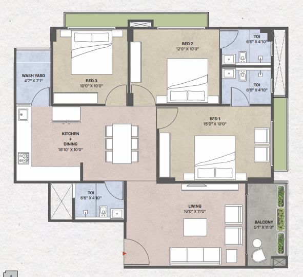3 BHK floor plan