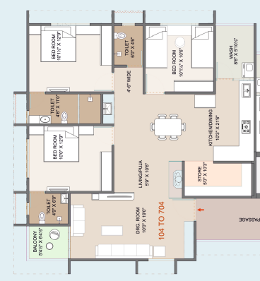 3 BHK floor plan
