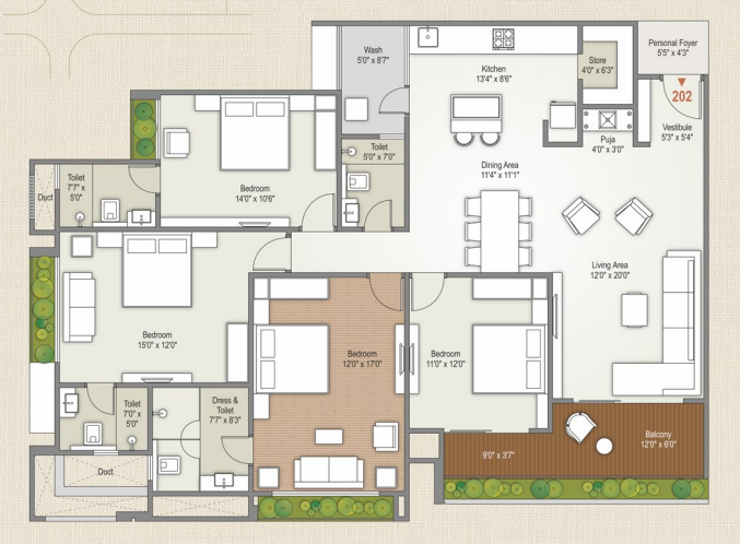 4 BHK floor plan