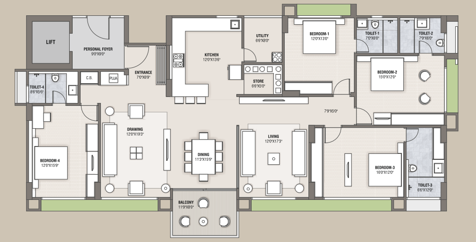 4 BHK floor plan