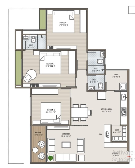 3 BHK floor plan