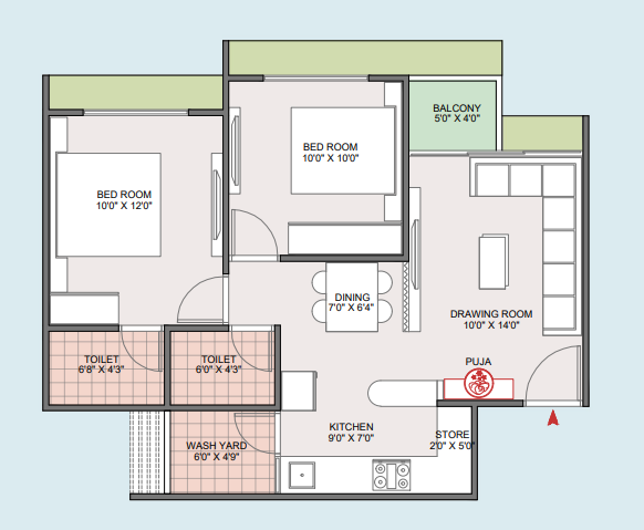 2 BHK floor plan