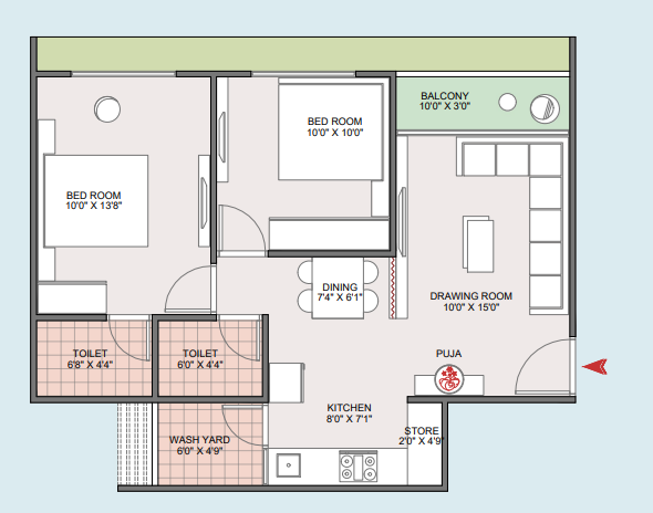 2 BHK floor plan