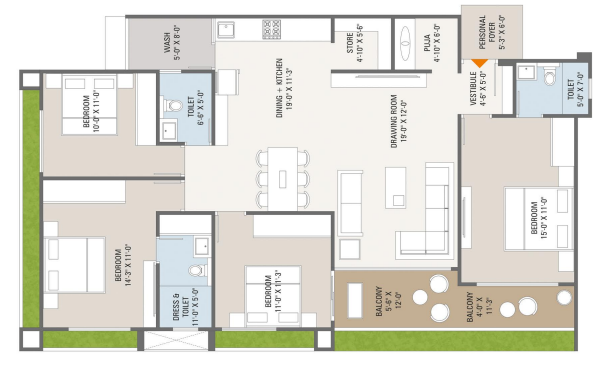 3 BHK floor plan