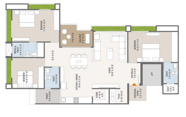 3 BHK floor plan