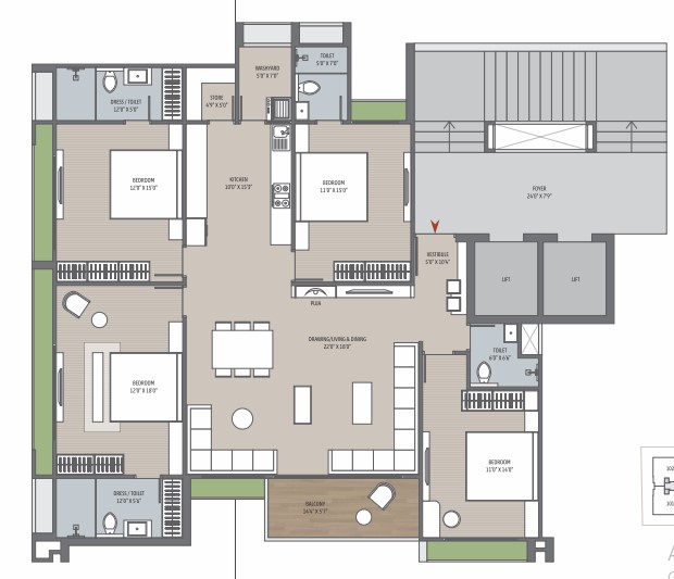 4 BHK floor plan