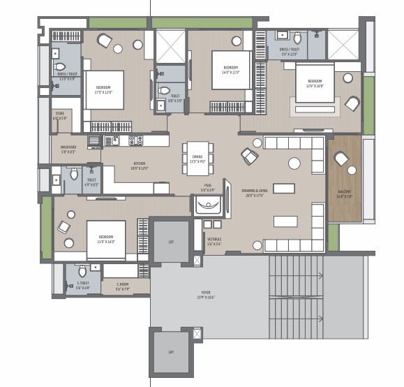 4 BHK floor plan