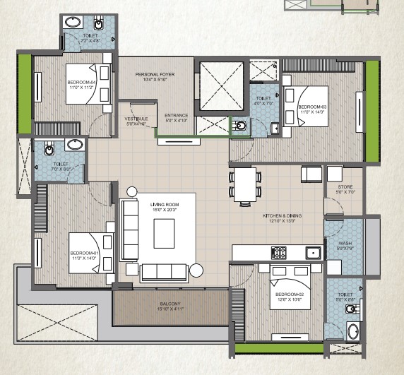 4 BHK floor plan