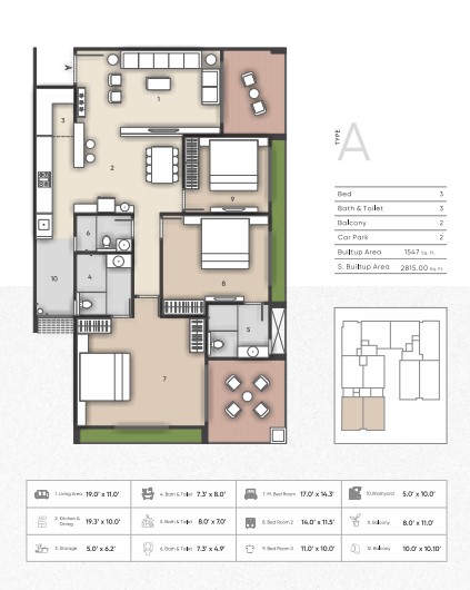 3 BHK floor plan