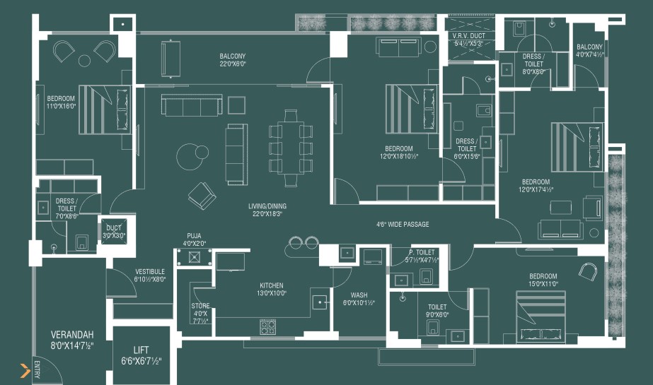 4 BHK floor plan