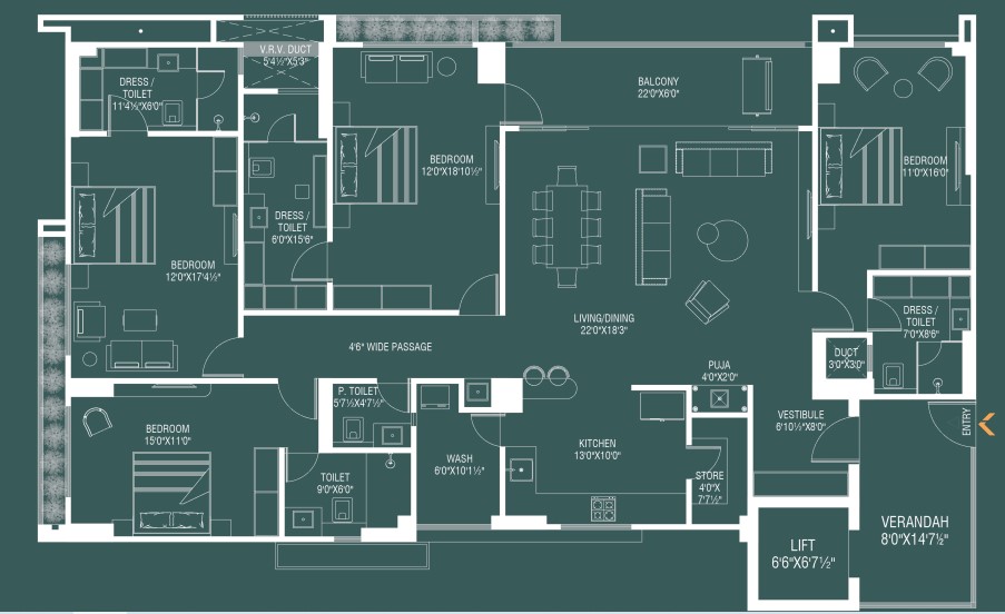 4 BHK floor plan