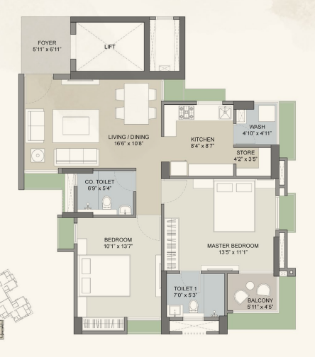 2 BHK floor plan