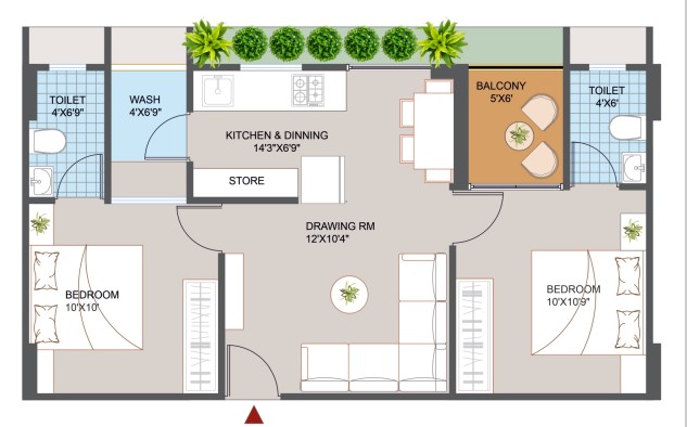 2 BHK floor plan