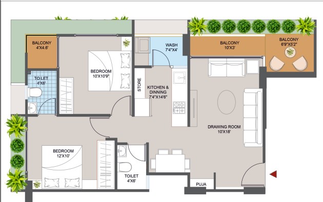 2 BHK floor plan