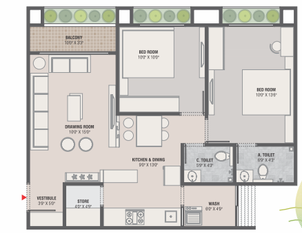 2 BHK floor plan