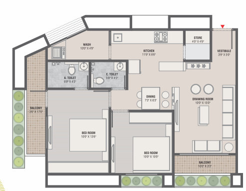 2 BHK floor plan