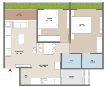 2 BHK floor plan
