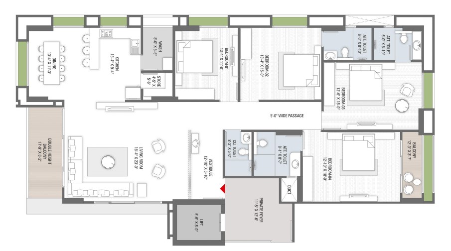4 BHK floor plan