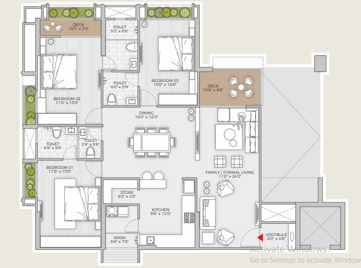 3 BHK floor plan