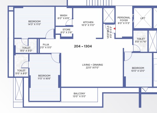 3 BHK floor plan