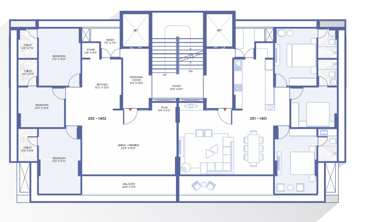 3 BHK floor plan