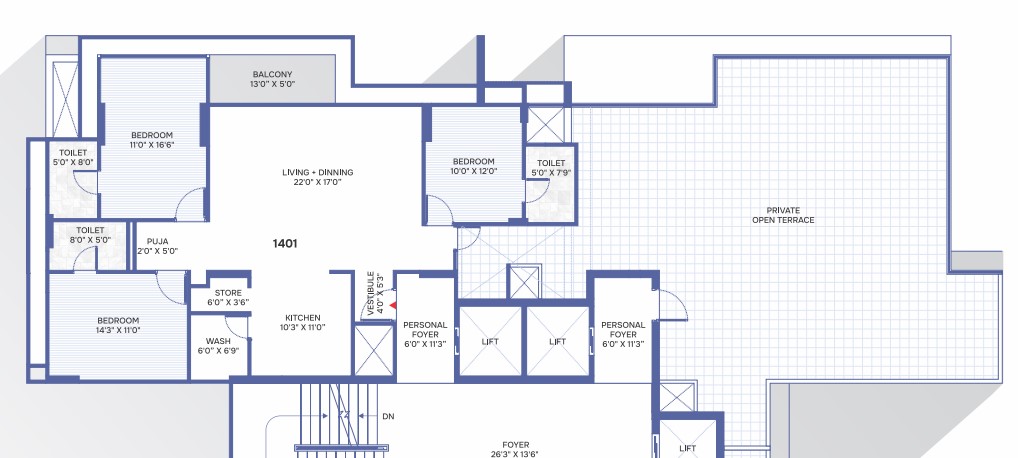 3 BHK floor plan
