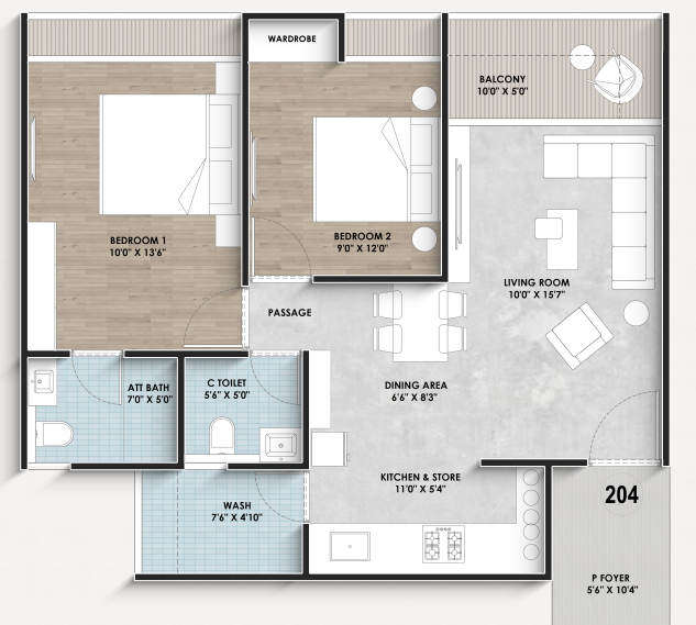 2 BHK floor plan