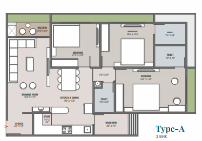 3 BHK floor plan