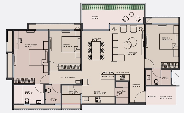 3 BHK floor plan
