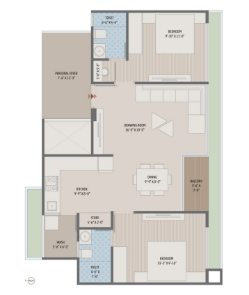2 BHK floor plan