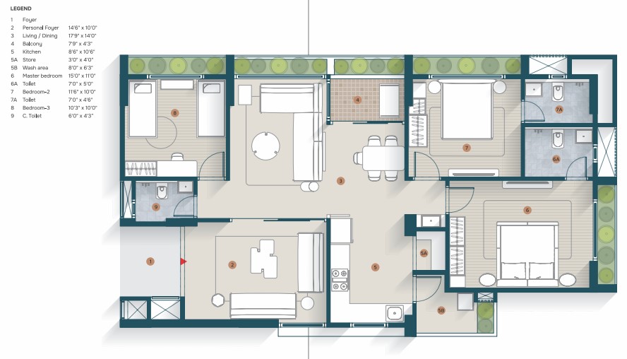 3 BHK floor plan