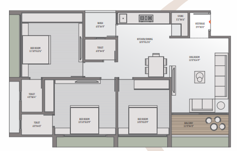 3 BHK floor plan