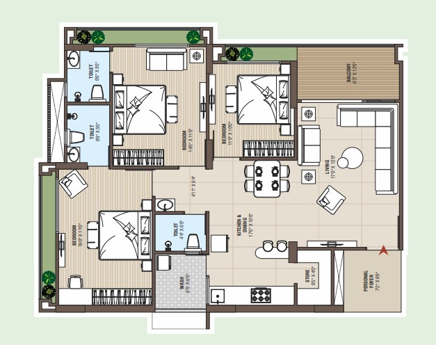 3 BHK floor plan