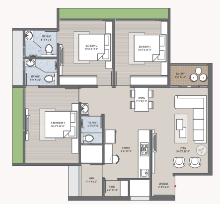 3 BHK floor plan
