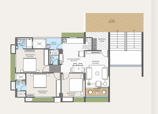 3 BHK floor plan