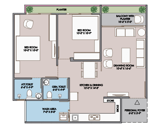 2 BHK floor plan