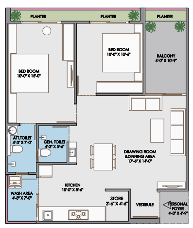 2 BHK floor plan