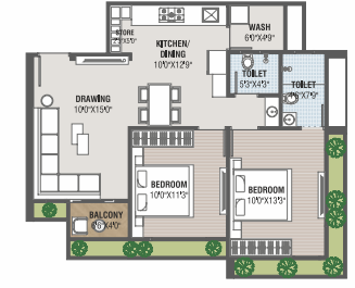 2 BHK floor plan