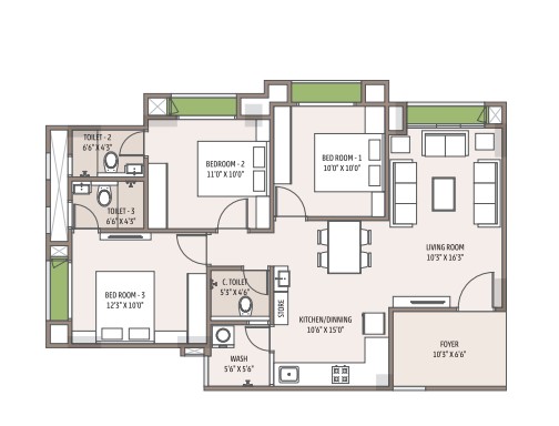 3 BHK floor plan