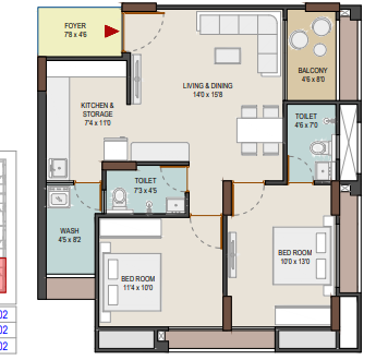 2 BHK floor plan