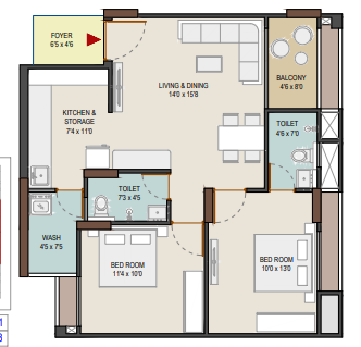 2 BHK floor plan