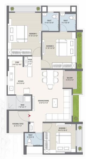 3 BHK floor plan