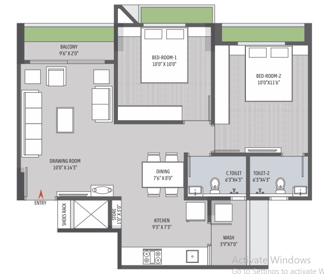 2 BHK floor plan