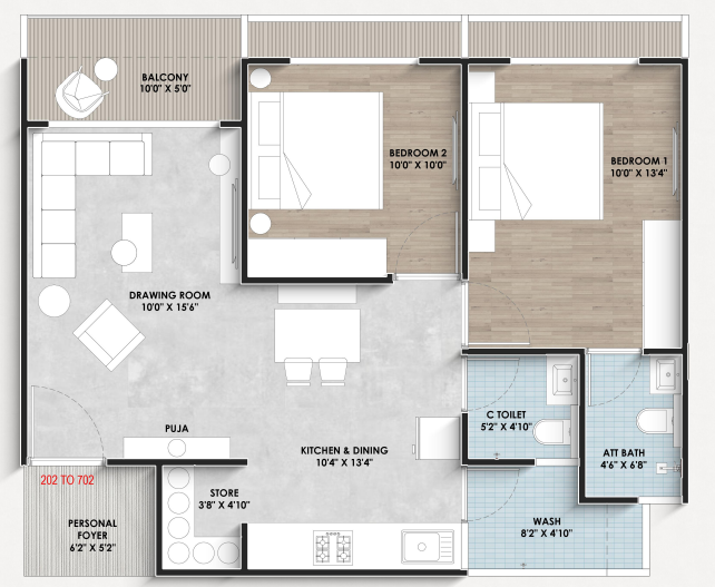 2 BHK floor plan
