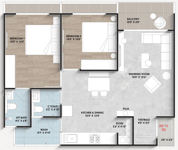2 BHK floor plan