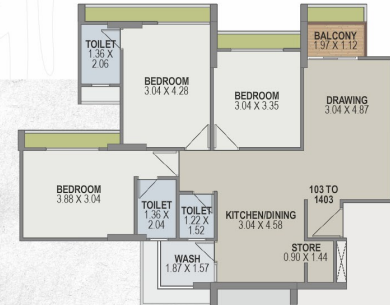 3 BHK floor plan